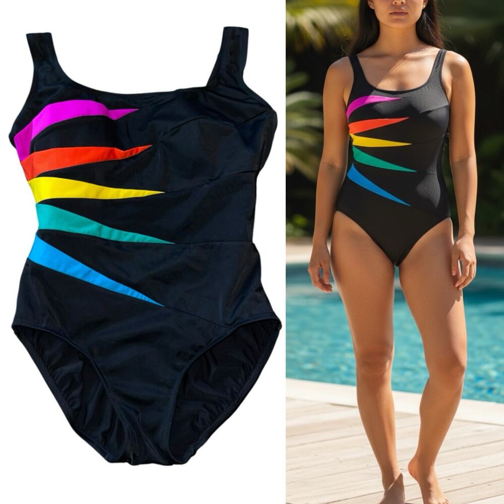 Longitude Rainbow Sunburst One Piece Swimsuit Tummy Control Shapewear - Picture 10 of 10